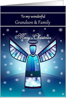 Grandson & Family / Merry Christmas - Abstract Angel & Snowflakes card