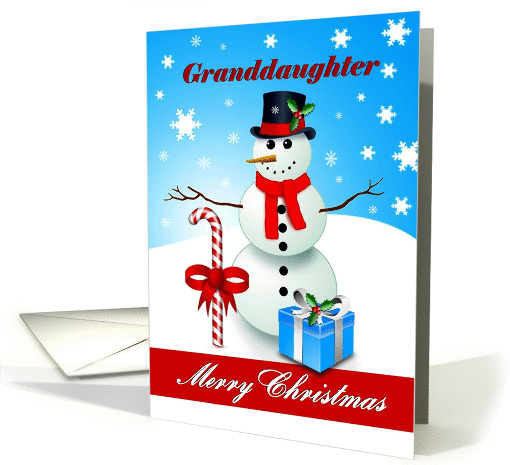Granddaughter Merry Christmas - Snowman with a candy-cane... (1340100)