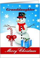 Granddaughter Merry Christmas - Snowman with a candy-cane and gift card