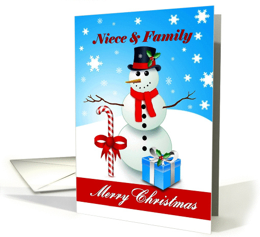 Niece / Family Merry Christmas - Snowman/candy-cane/ gift card