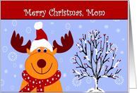 Mom / Merry Christmas - Reindeer in a Santa Hat card