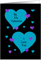 Be My Valentine - I love You / blue-purple-hearts card