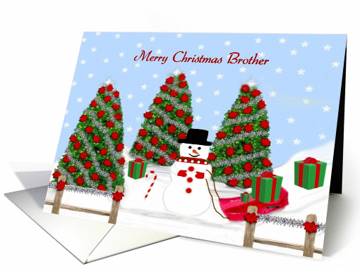 Merry Christmas Brother / Snowman-trees-presents card (321470)