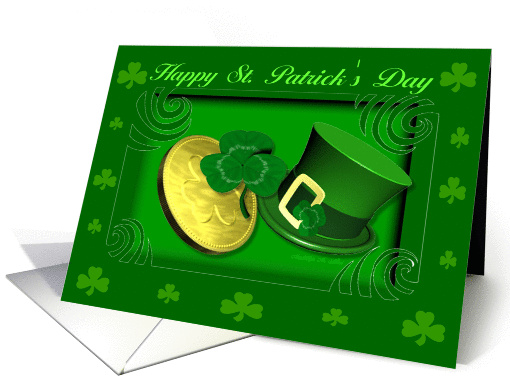Happy St. Patrick's Day   / Shamrocks -Top hat-Gold coin card (330665)