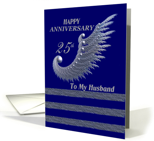 Happy Anniversary 25th - To my husband /   silver & navy card (382663)