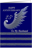 Happy Anniversary 25th - To my husband / silver & navy card