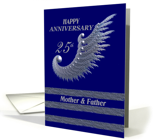Happy Anniversary 25th -  Mother & Father /   silver & navy card
