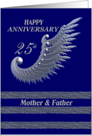 Happy Anniversary 25th - Mother & Father / silver & navy card