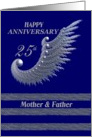 Happy Anniversary 25th - Mother & Father / silver & navy card
