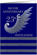 Silver Anniversary 25th - Invitation / silver & navy card