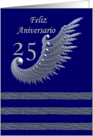 Spanish - Feliz Aniversario / 25th Anniversary / silver & navy card
