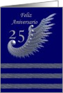 Spanish - Feliz Aniversario / 25th Anniversary / silver & navy card