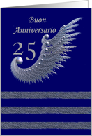 Italian - Buon Anniversario / 25th Anniversary / silver & navy card