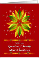 Grandson & Family / Merry Christmas - Snowflakes/Red Background card