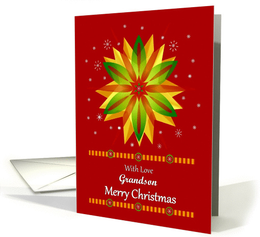 Grandson / Merry Christmas - Snowflakes/Red Background card (483558)