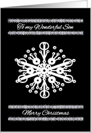 Son / Merry Christmas / Snowflake and Silver Garland on Black card