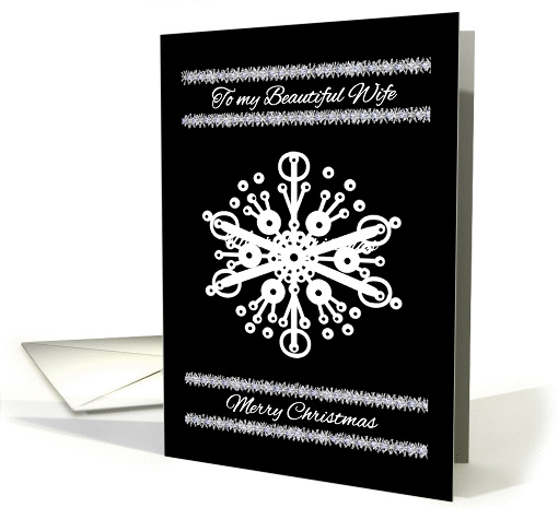 Wife / Merry Christmas / Snowflake and Silver Garland on Black card