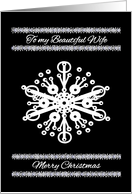 Wife / Merry Christmas / Snowflake and Silver Garland on Black card