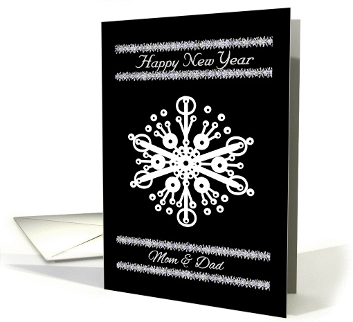 Mom - Dad - Happy New Year - White Snowflake/Silver... (483801)