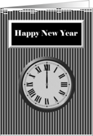 Happy New Year - General - Clock Striking Midnight / Pinstripe card
