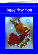 Happy New Year / Angel Carring an Ornamental Garland card