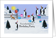 Kids Birthday Party Invitation - Blue / Penguins card