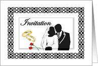 Wedding Invitation / B/W Silhouette - Rings - Roses card