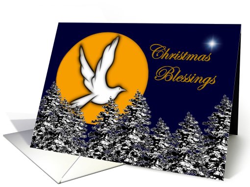 Christmas Blessings ~ General ~ Dove Flying Over Tree Tops card