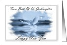 Happy New Year ~ From Both Of Us Goddaughter ~ Dove Flying Over Water - Blue Tones card
