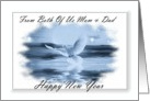 Happy New Year ~ From Both Of Us Mom & Dad ~ Dove Flying Over Water - Blue Tones card