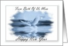 Happy New Year ~ From Both Of Us Mom ~ Dove Flying Over Water - Blue Tones card