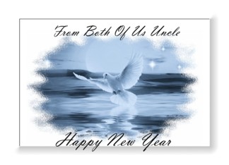 Happy New Year ~ From Both Of Us Uncle ~ Dove Flying Over Water - Blue Tones