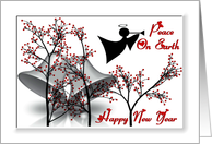Peace On Earth / Happy New Year ~ Bells / Angel / Red Berry Trees card