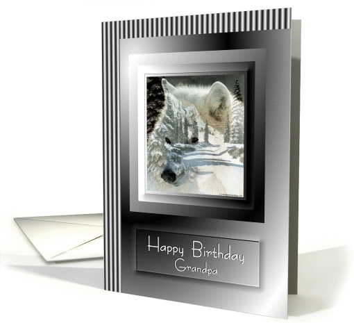 Birthday ~ Grandpa ~ White Wolf Faded Into Winter Scene card (851388)