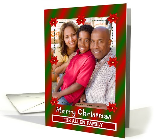 Merry Christmas ~ Red & Green Striped Photo Card With... (865219)