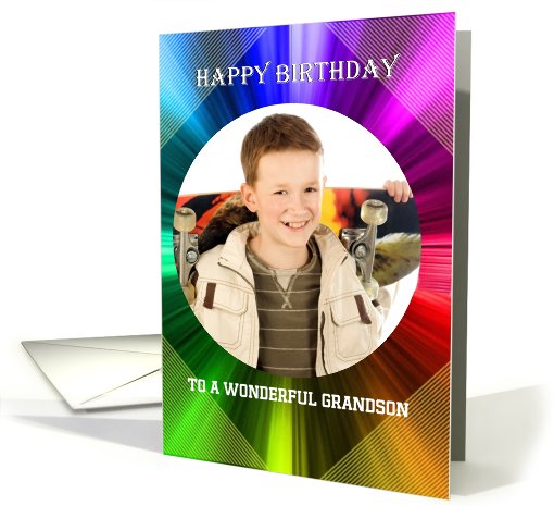 Happy Birthday Colorful Photo Card Grandson Customizable Relation card