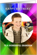 Happy Birthday Colorful Photo Card Grandson Customizable Relation card