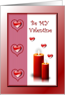 Be My Valentine / Red Hearts and Candles card