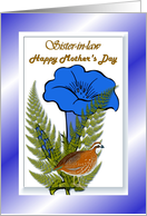 Sister-in-law Happy Mother’s Day ~ Blue Flowers/Ferns/Bird card