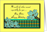 Happy Birthday / Step Sister / Primroses and Text card