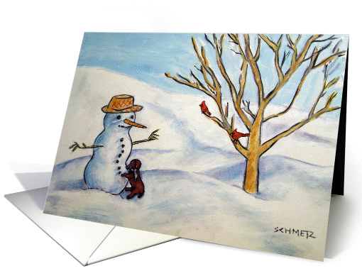 Dachshund Making a Snowman card (262779)