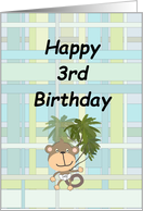 3rd Birthday Cute Monkey on Blue Green Plaid card