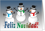 Merry Christmas dancing snowmen-spanish card