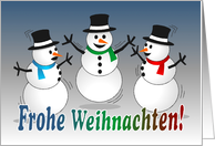 Merry Christmas dancing snowmen-german card