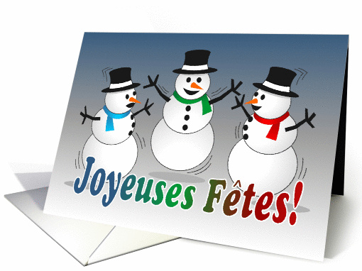 Merry Christmas dancing snowmen-french card (876724)