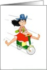 Happy Birthday, Cartoon Cowgirl on Scooter card