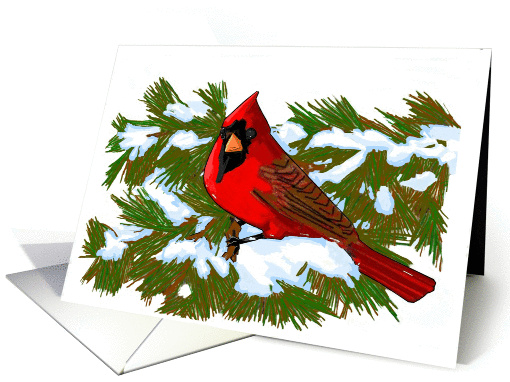 Thinking of You, Cardinal and Snowy Pine Needles card (884395)