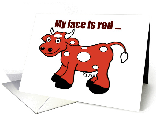 Cartoon Red Cow Belated Birthday card (902904)