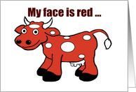 Cartoon Red Cow Belated Birthday Card