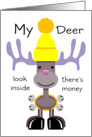 Christmas Money Enclosed Cute Reindeer Bells and Yellow Hat with Pom-Pom card